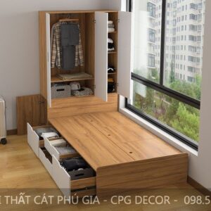 Tủ áo gỗ công nghiệp kết hợp giường ngủ-TA10