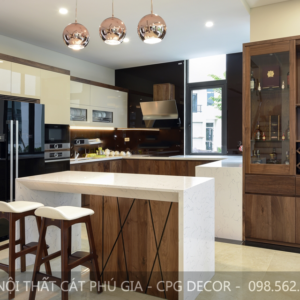 Tủ bếp gỗ óc chó kết hợp Acrylic-TBOC23