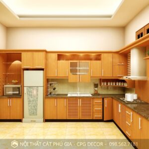 Tủ bếp gỗ xoan đào chữ L -TBXĐ01