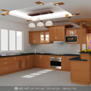 Tủ bếp gỗ xoan đào HAGL đẹp -TBXĐ13