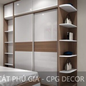 Tủ áo gỗ công nghiệp kết hợp kệ trang trí-TA12