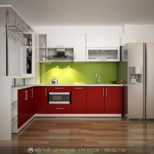 Tủ bếp gỗ công nghiệp Acrylic chữ L- TB01