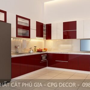 Tủ Bếp Gỗ Công Nghiệp Acrylic Bóng Gương- TB14