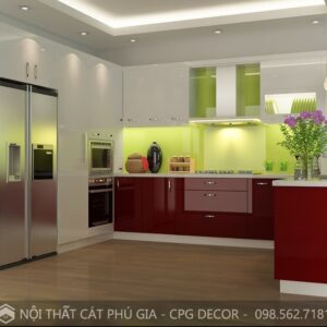 Tủ Bếp Gỗ Công Nghiệp Acrylic Bóng Gương- TB16