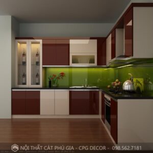 Tủ Bếp Gỗ Công Nghiệp Acrylic Bóng Gương- TB31