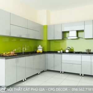 Tủ Bếp Gỗ Công Nghiệp Acrylic Bóng Gương- TB05