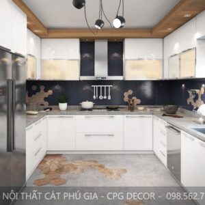 Tủ bếp gỗ công nghiệp chữ U - TBU03