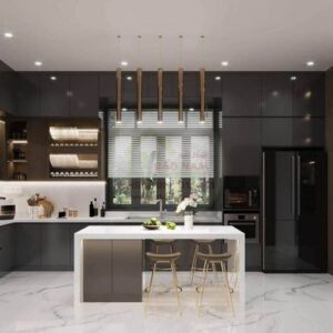 Tủ Bếp Gỗ Công Nghiệp Acrylic Bóng Gương- TB35