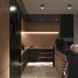 Tủ Bếp Gỗ Công Nghiệp Acrylic Bóng Gương- TB33